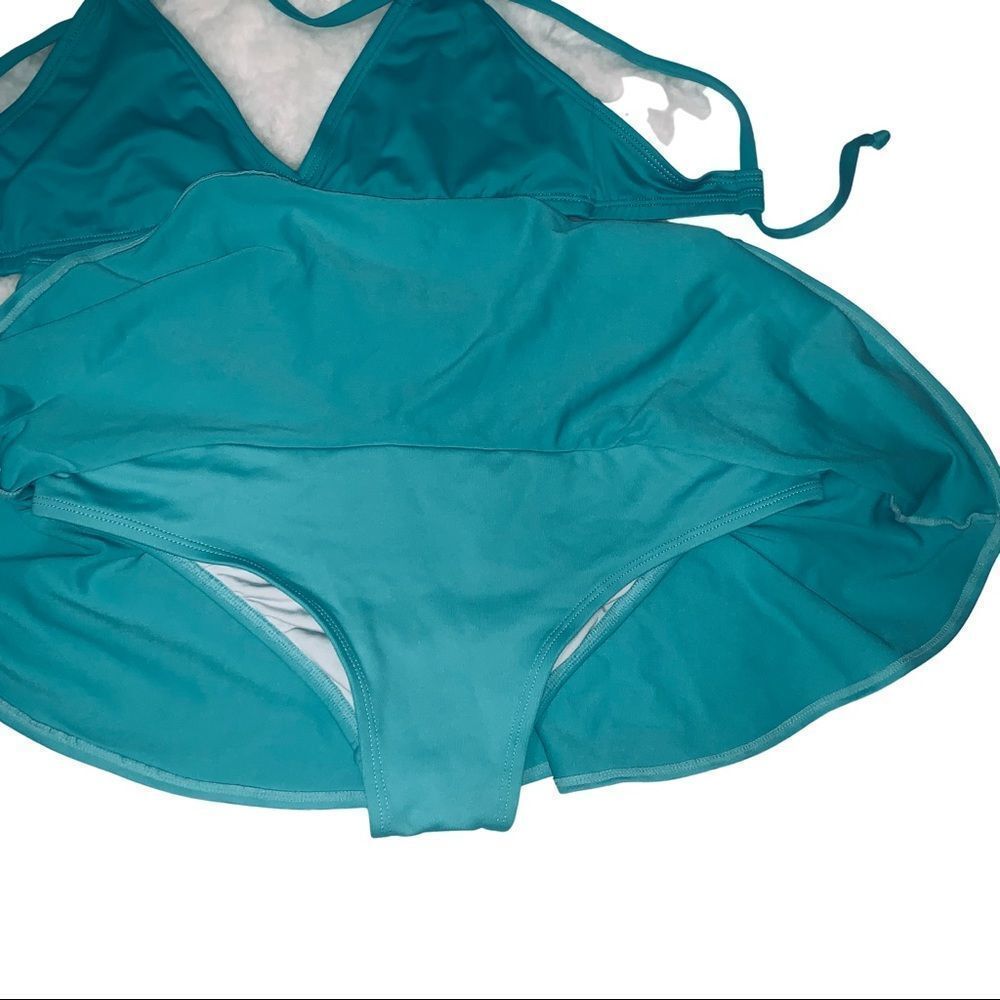 S & M Skirt With Attached Bottom & top Sea Green Solid Pualani Bikini Beachwear - Picture 12 of 12